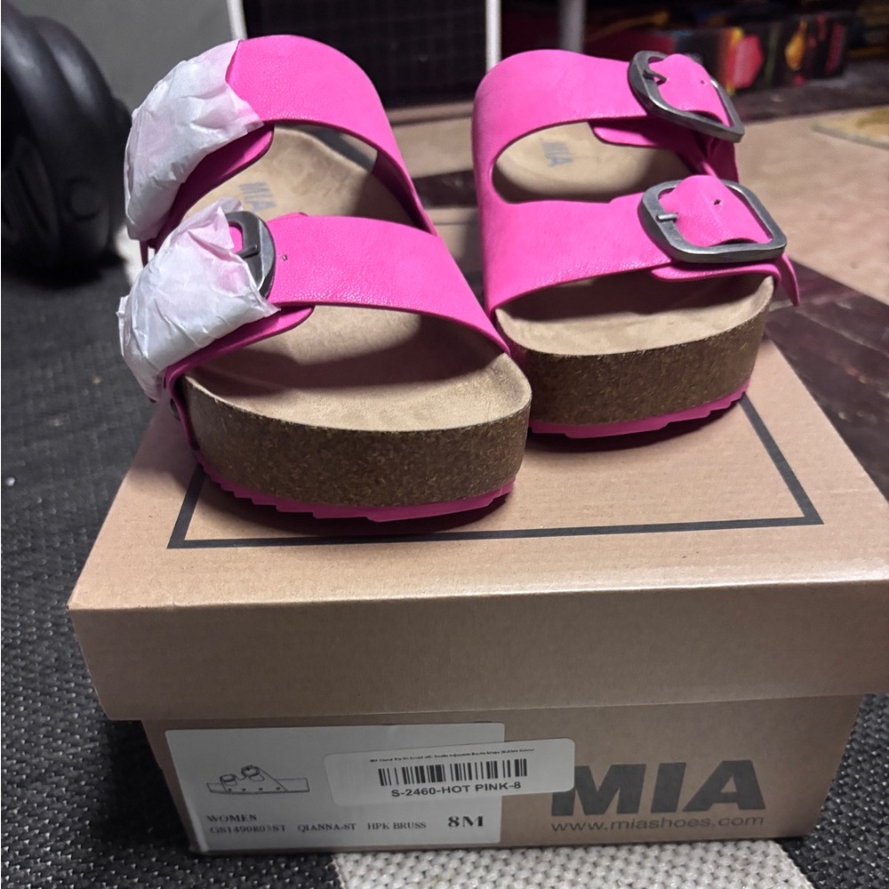MIA Fuchsia Double Buckle Sandals - Picture 2 of 3